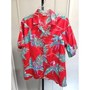 Barefoot In Paradise Hawaiian Shirt XL – Tropical Parrots Red Aloha